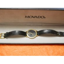 Mens Movado Museum Watch W/ Leather Band Original Box