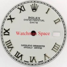 Men's Rolex Date Quickset Glossy White Roman Numberal Stainless Steel N24