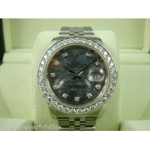 Mens Rolex Datejust Stainless Steel With Tahitian Mother Of Pearl Diamond Dial