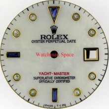 Men's Rolex Yacht-master White Mop Blue Sapphire & Diamond Dial Qs 2tone 65