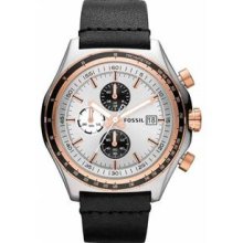 Men's Stainless Steel Case Quartz Chronograph Silver Dial Black