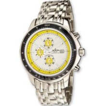Mens Stainless Steel Yellow/Wht Dial Chronograph Watch