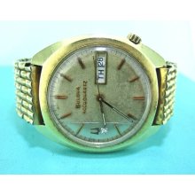 Men's Vintage Bulova Accuquartz 14k Yellow Gold Diamond Day & Date Quartz Watch
