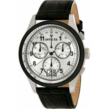 Men's Vintage Stainless Steel Case Leather Bracelet Chronograph Silver