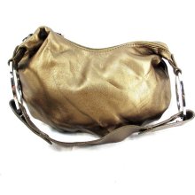 Metallic Bronze Silver Faux Leather Small Hobo Bag Purse Handbag Designer Womens