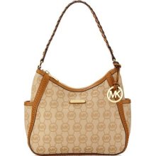 Michael Kors Beige/tan Whipped Monogram Medium Jacquard Hobo Authentic