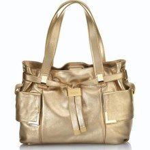 Michael Kors Beverly Large Drawstring Satchel Handbag Pale Gold Bag Purse