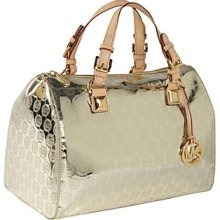 Michael Kors Handbag Mk Logo Mirror Metallic Large Satchel Pale Gold Bag