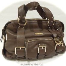 Michael Kors Pebbled Leather Handbag Austin Large Satchel Purse Mocha Brown