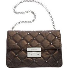 Michael Kors Sloan Quilted Stud Clutch In Nickel