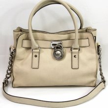 Michael Kors Vanilla White Leather Padlock Hamilton E/w Lock Satchel Tote Bag A