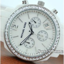 Michael Kors White Acrylic Mop Dial Crystal Chronograph Womens Watch Mk5079