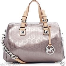 Michael Michael Kors Grayson Meduim Satchel Monogram Leather Grey Silver