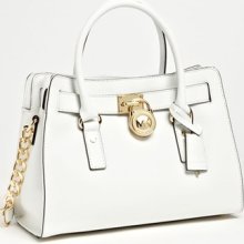 MICHAEL Michael Kors 'Hamilton' Saffiano Leather Satchel Optic White