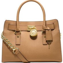 Michael Michael Kors Handbag, Hamilton Saffiano Leather E/w Satchel Tan