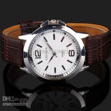 Minimum Order $12.00 White Dial 2-numerals Men Women Brown Leather Q