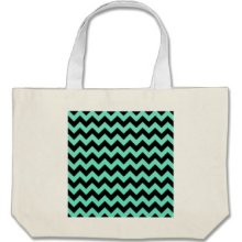 Mint Green And Black Zigzag Chevron Pattern Tote Bags