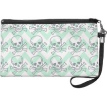 Mint Green Chevron Skulls Pattern Wristlets