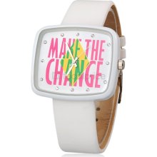 Mitina Women's Words Analog Watch with Faux Leather Strap (White)