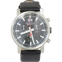 Mondaine Men's Sport A690 Black Leather Chronograph Analog Watch