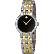 Movado Ladies Two Tone Stainless Steel Case and Bracelet Black Dial 0606357