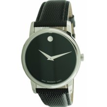 Movado Museum Black Dial Black Leather Strap Men's Classic Watch 2100002