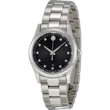 Movado Sportivo Black Diamond Dial Stainless Steel Ladies Watch 0606497