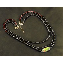 Multi-strand Black Red Dragon And Plain Reversible Focal Bead Necklace