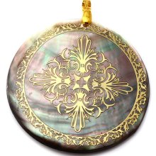 Natural Shell Mystic Concord Inlay Large Pendant In 18k Gold Plated Metal
