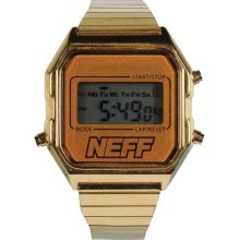 Neff Lux Unisex Digital Watch With Lcd Dial Digital Display And Gold Stainless Steel Plated Strap Nf0212gld