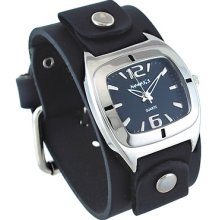 Nemesis Gb090k Unisex Retro Collection Black Dial Wide Leather Cuff Band Watch