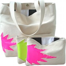 Neon Tote - Canvas Tote Bag, Neon Burst Beach Bag, Hot Pink and Acid Yellow-Green, Neon, Natural Canvas Bag, Unique Tote Bags