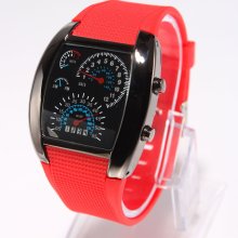 New Aviation Speedometer Blue LED Wrist Watch Red