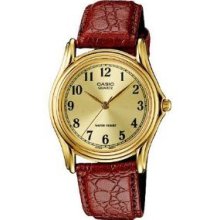 -new- Casio Mtp1096q-9b1 Men's Leather Strap Watch