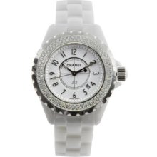 NEW Chanel J12 NEW Ladies 33MM Ceramic in White with Diamond Bezel