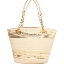 New DirectionsÂ® Natural/Gold Paper Straw and Sequin Chain Tote