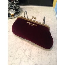 NEW Dolce & Gabbana Pour Femme Burgundy Velvet Clutch Hand Purse - Red - Small