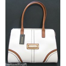 New-guess Madera White+brown Trim+gold Tone Hardware Shoulder Hand Bag,purse