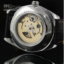 New Men Gold Metal Skeleton Automatic Watch Light Black