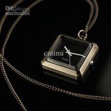 New Quartz Square Necklace Ladies Pocket Watch Black Uk Cool Style F