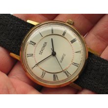 Nice Soviet Sekonda Luch Quartz Watch Awesome Pearl Dial, Slim Gilt Case Vgc+