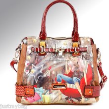 'nicole Lee' Fashionista Euro Print Padlock Satchel W/ Strap-thoughts Of You