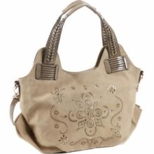 Nicole Lee P3097-TP Kiana Laser Cut Flower Mandala Large Shoulder Bag - Taupe