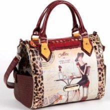 Nicole Lee PRT3206-COF Kayla Blocked Fashionista Print Satchel - Coffee