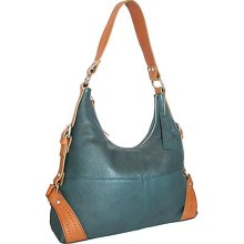 Nino Bossi Top Zip Hobo with Buckle Detail in Gusset Petrol Blue