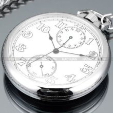 Nostalgic White Dial Silver Case Pendant Pocket Chain Mens Quartz Watch Gift