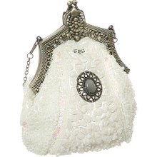Off-White Beaded ''Victorian'' Vintage Style Evening Clutch