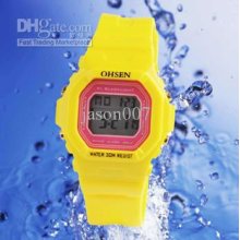 Ohsen Children Sport Digital Led Watch Boys Candy Square Silicone Wo