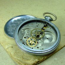 Old pocket watch case with movement parts - c147a