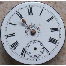 Old Pocket Watch Movement & Beautiful Dial Key Wind 35 Mm. Balance Broken